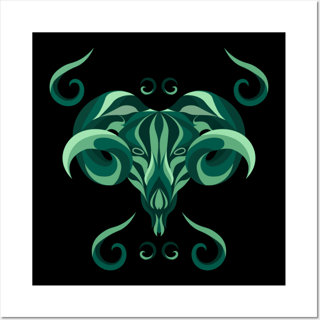 Aries Zodiac Sign - Green Wall Art by TeeeeeeTime